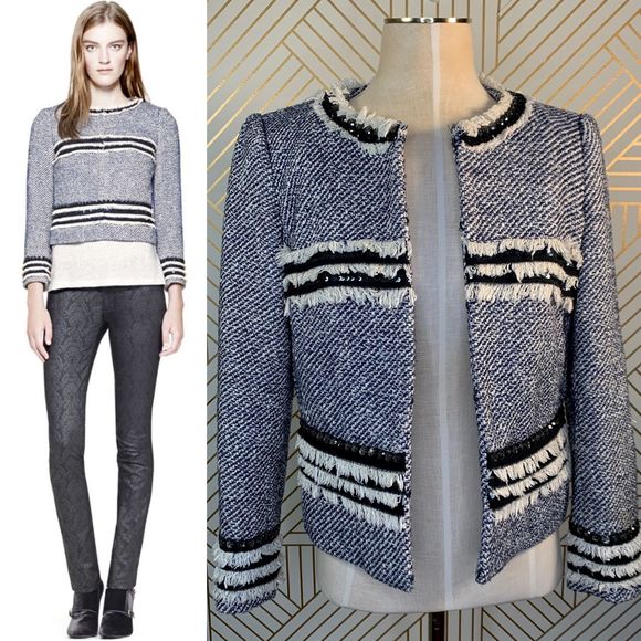 Tory Burch Jackets & Blazers - Tory Burch Rosemary Tweed Jacket Blazer Navy Blue